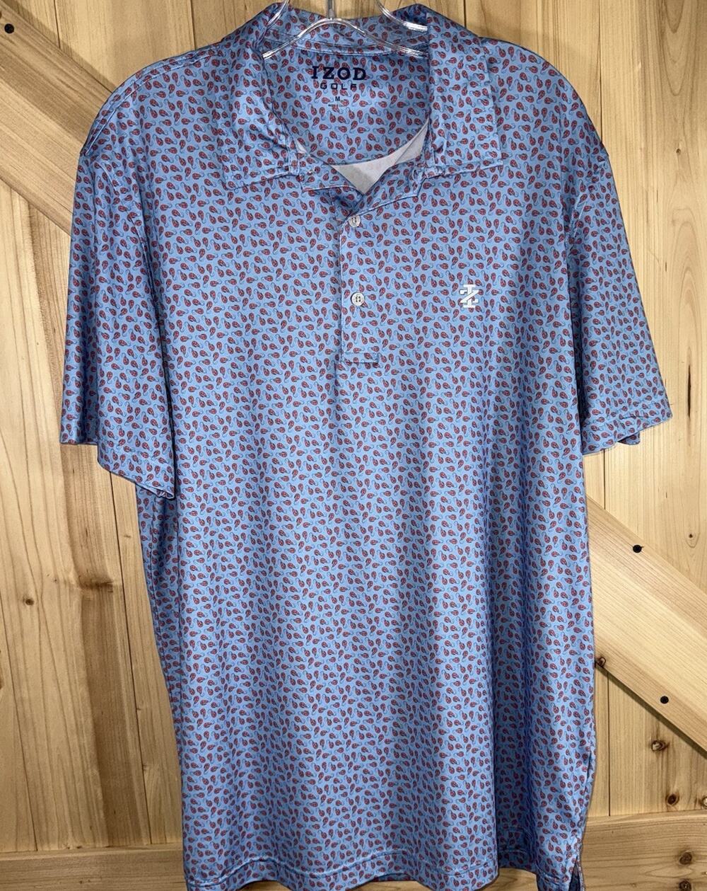 Izod Shrimp All Over Print Golf Polo Performance Stretch Preppy Fun Sporty Sz M